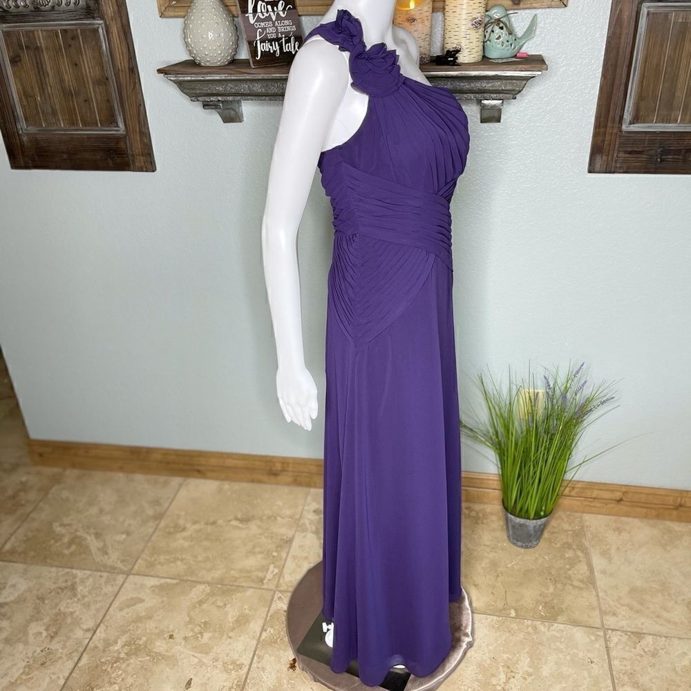 Davids Bridal Plum One Shoulder Chiffon Formal Bridesmaid Prom Dress Size 2 - Picture 9 of 15